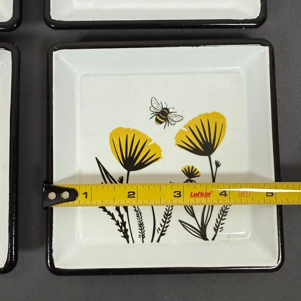 CBK Inspired Home Bee Hive Floral Square Trinket‎ Ring Dish Set of 4 Decorative
